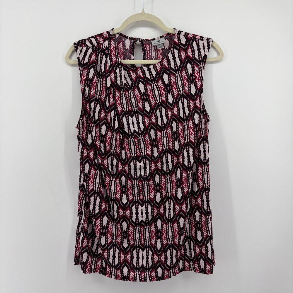 Worthington Womens L Multicolor Geometric Sleeveless‎ Blouse Shell Stretch Top